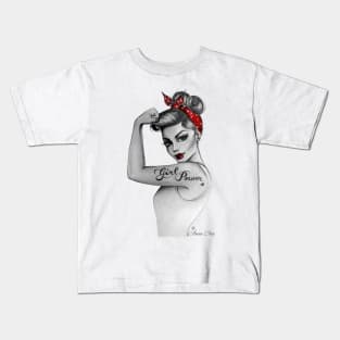 Girl Power by Anne Cha Pin up Modern Rosie the Riveter Kids T-Shirt